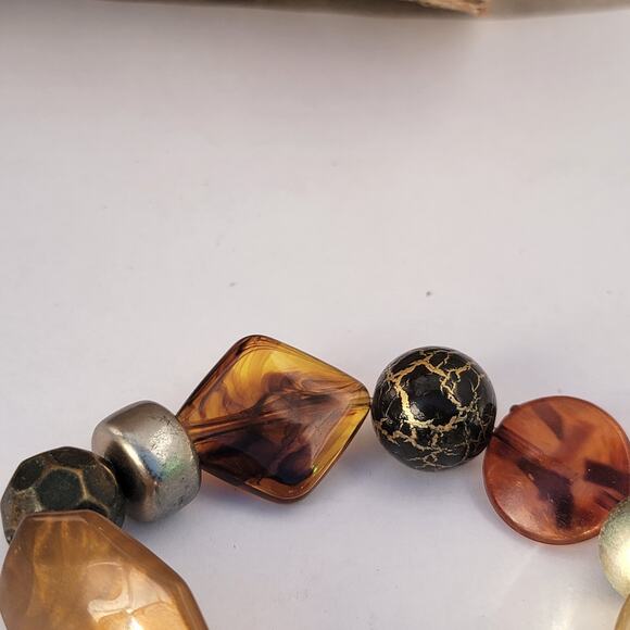 Vintage mixed bead bracelet brown gold eclectic 1980s statement jewelry - Picture 6 of 10